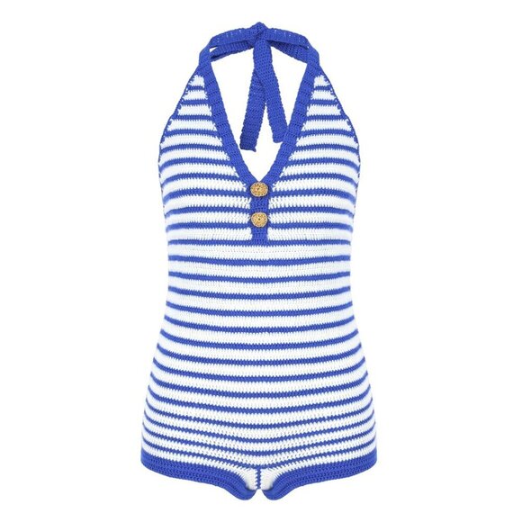 My Beachy Side - NWT ‘Emily in Paris’ Loulou’ Hand-Crocheted Romper- Blue, Large - Picture 3 of 16